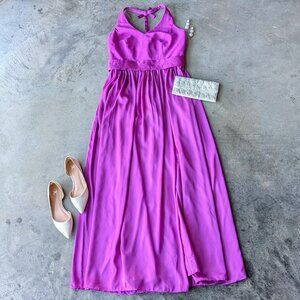 White by Vera Wang Purple V-Neck Halter Neck Belted Maxi Bridesmaid Gown size 12